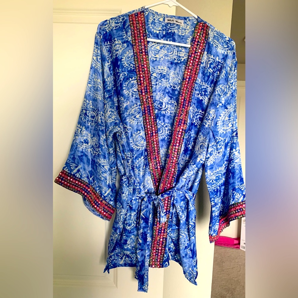 White Waves Silk Blend Kimono Cardigan - One Size NWOT 🌴